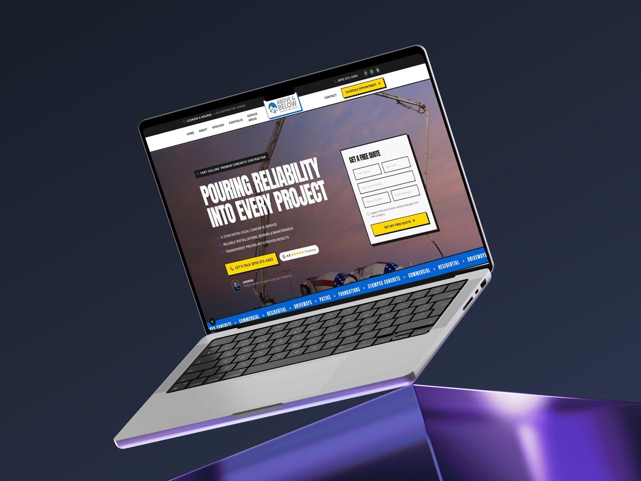 Website mockup on laptop